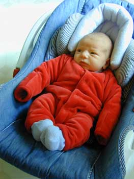 Drew in his red snow suit